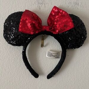 Disney Minnie Mouse Black Sequin Ears with Red Bow